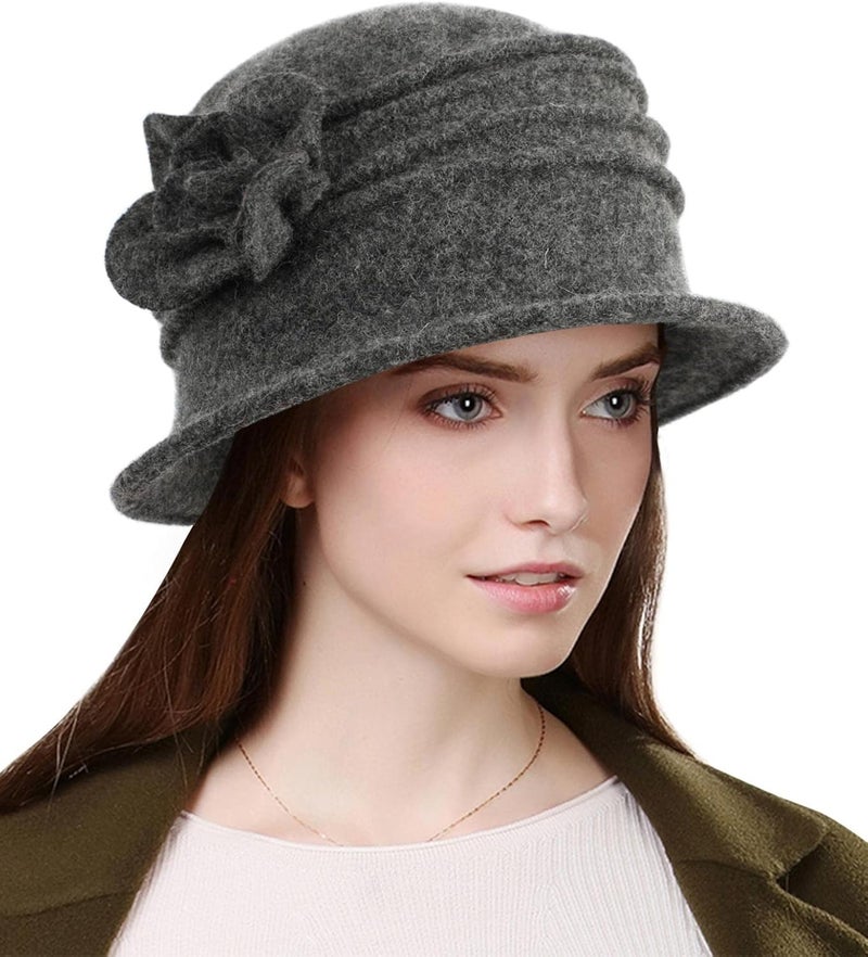 Sumolux Women Beret Hat French Vintage Floral Wool Dress Cloche Classic Winter Hat 1920s - Image 1